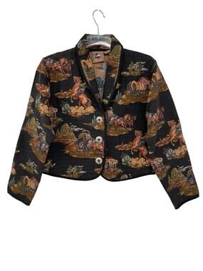 Vintage Don’t Mess With Texas Tapestry Jacket Western Horses Cowboy Concho M